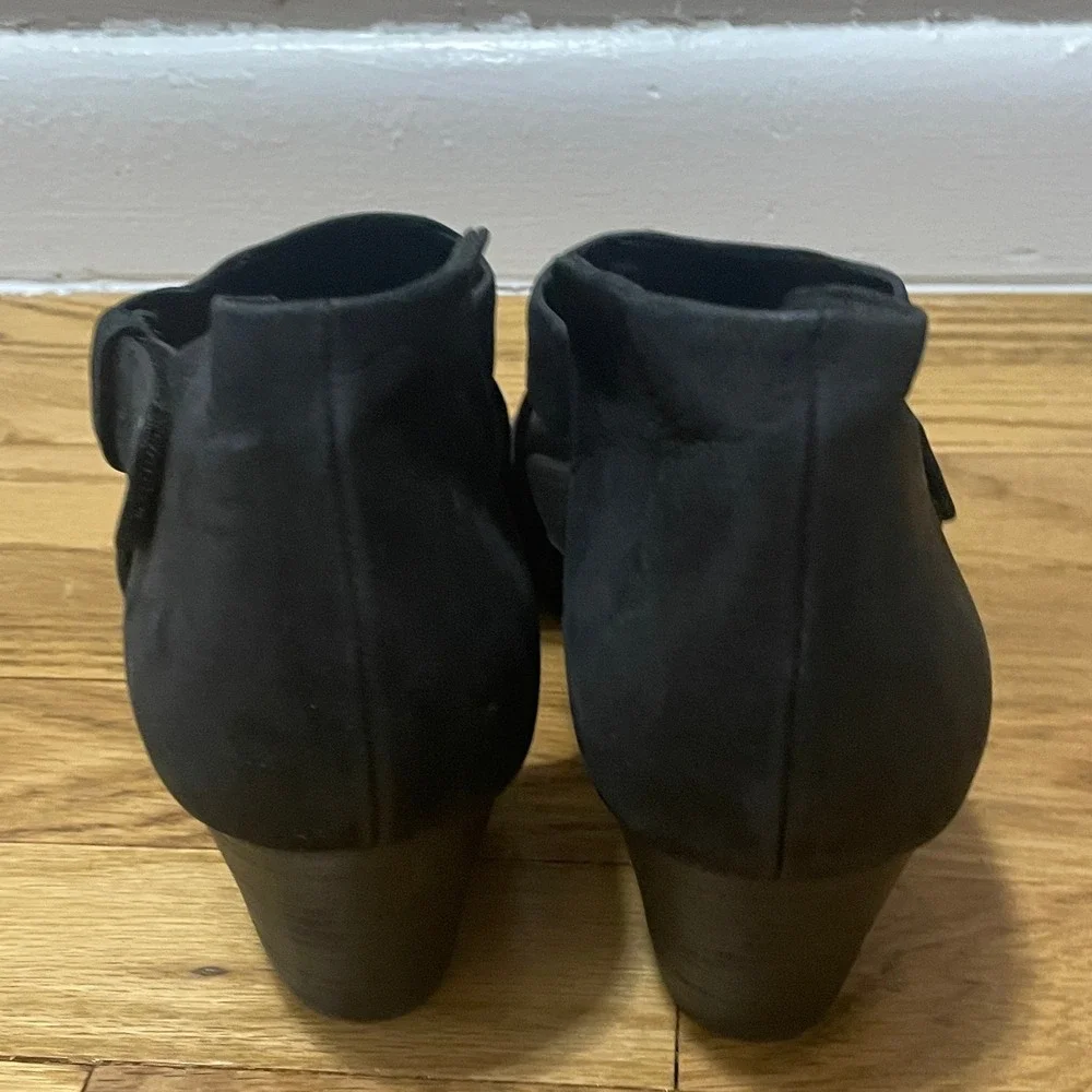 Eileen Fisher Black‎ Leather Open Toe Wedge Sandals Cutout Booties Women's 10